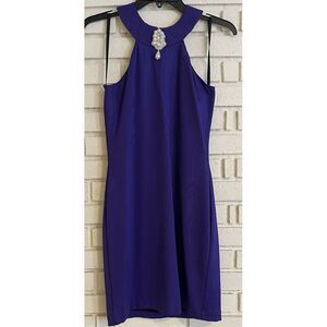 Gunne Sax Jessica McClintock Purple w/Pearls Halter Sleeveless Mini Dress sz Med